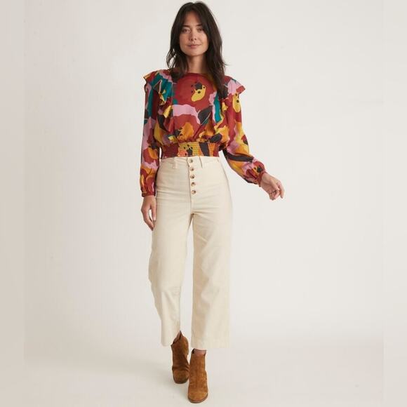 Marine Layer Bridget Exposed Button Crop Wide Leg Corduroy Pants US 14 - Picture 9 of 10